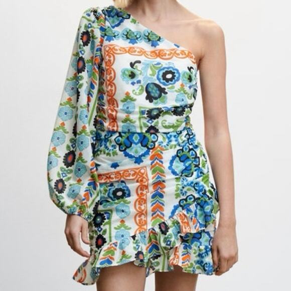 Mango ASYMMETRICAL PLEATED DRESS 100 % cotton excellent condition Sz 10 - Picture 2 of 13